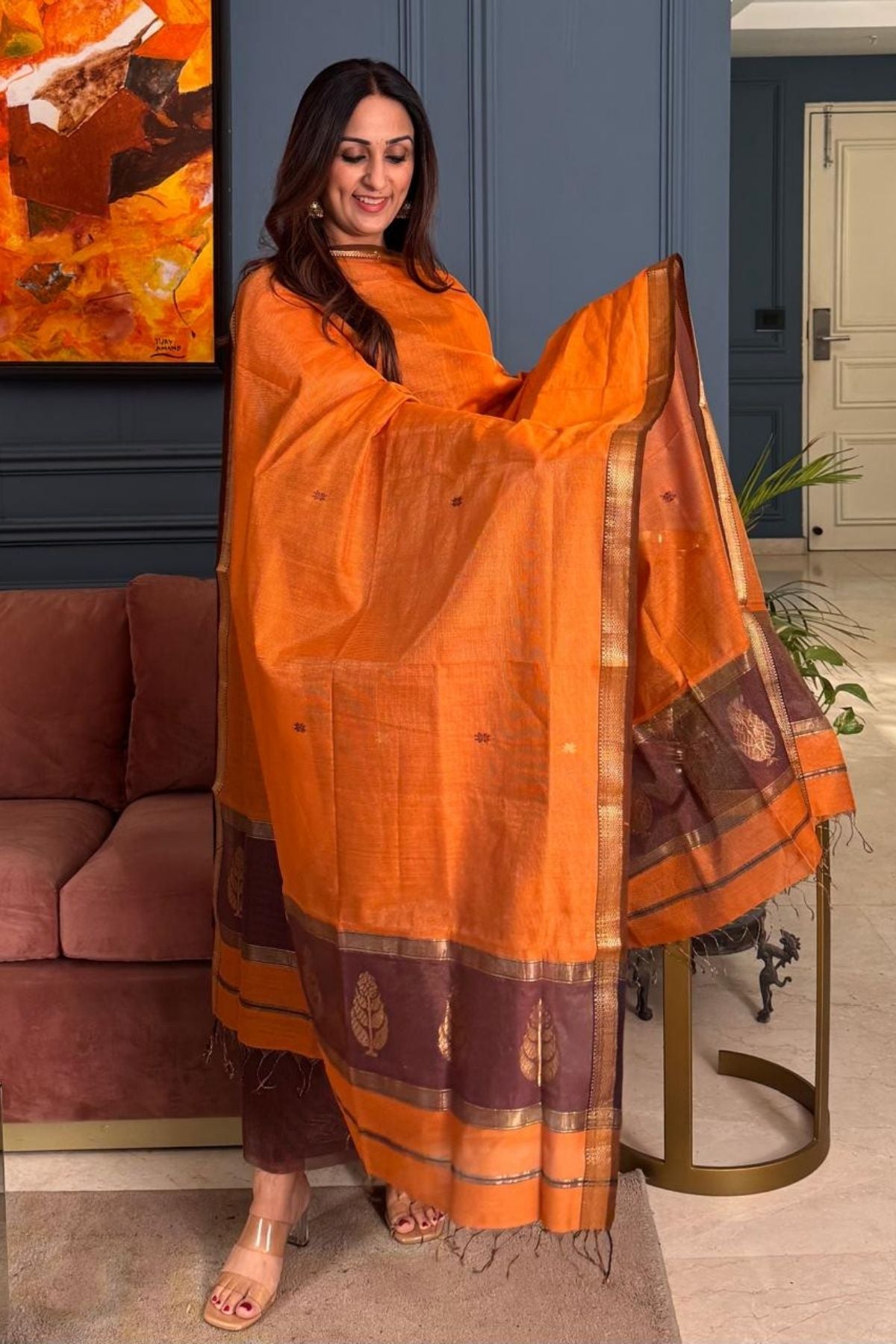 Handloom tissue Maheshwari silk kurta dupatta set